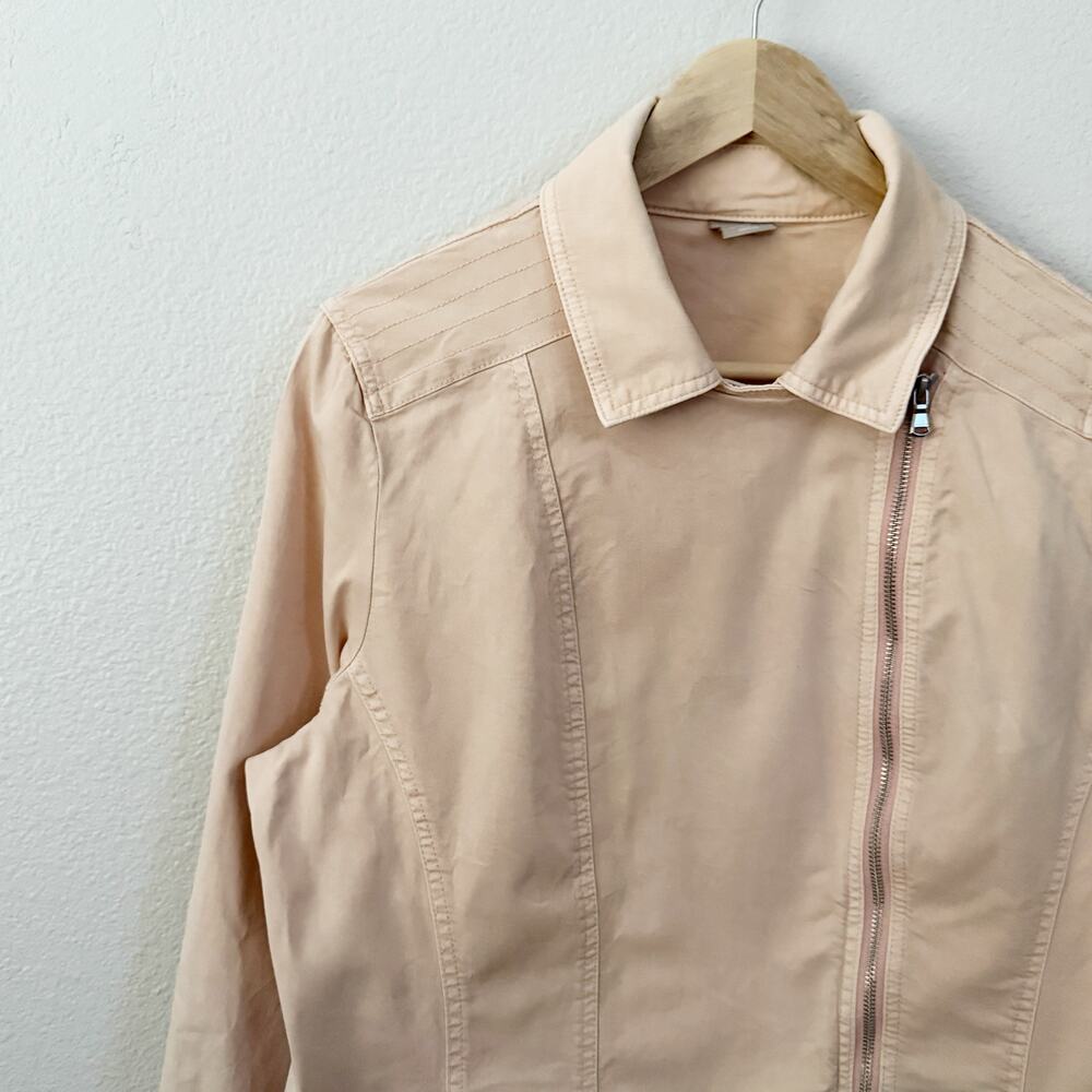 CHICO'S | Blush Pink Moto Style Jacket Asymmetrical Zip Cotton Lyocell | Large - Picture 2 of 8